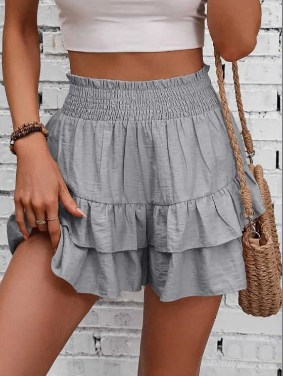 New Plus Womens Size Fashionable Pleated Waistband Shorts Loose Ruffled Hem Casual Shorts Versatile Daily Pants M260612