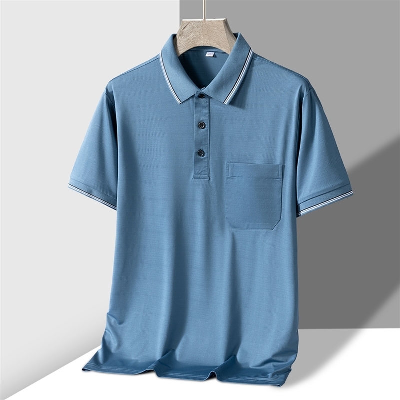 TFETTERS Polo Mens Tshirt for Dady Short Sleeve Turn Down Collar Business Anti-wrinkle Pocket Polo Shirt Man 260612