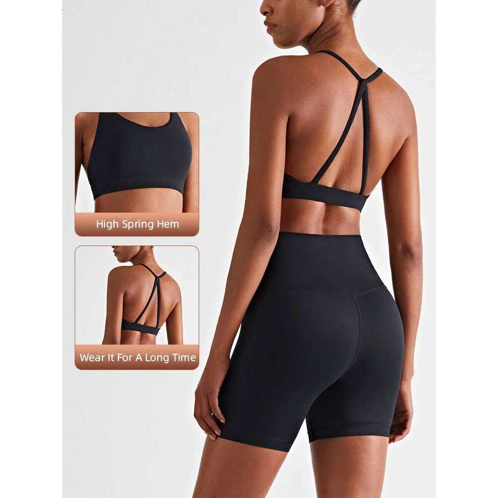 2024 New Sets Shockproof Vest High Waist Shorts Breathable Women's Tight Fitting Sports Yoga Sexy Crop Top Gym Set 26L0612