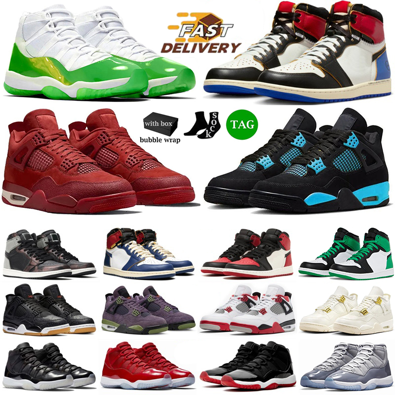 Big Size US15 Basketball Shoes 1s 4s 11s Mens Womens Sneakers Black White Chicago Smoke Grey Obsidian Military White Thunder Legend Blue Sports Trai