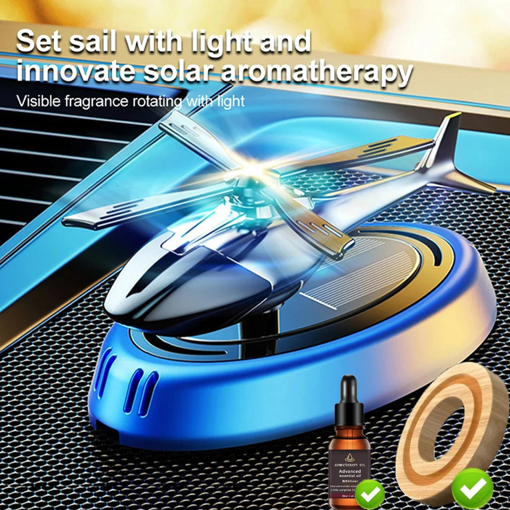 Solar Powered Rotation Helicopter Solar Aroma Car Air Freshener AlloyABS Wooden Fragrance Auto Aroma Diffuser 260610