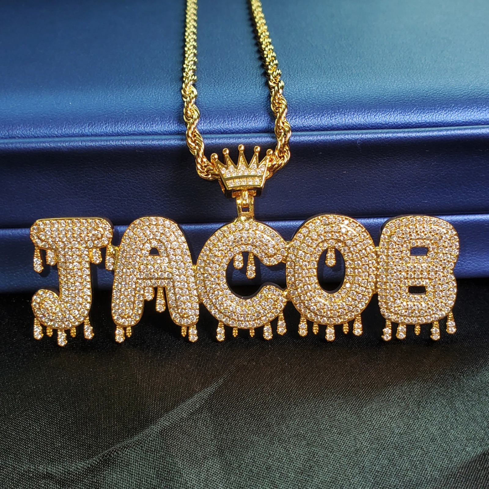 Grandbling Crowned Drip Letter Customized Name Necklace Personalized Word Pendant Ins Sell Hip Hop Jewelry 260611