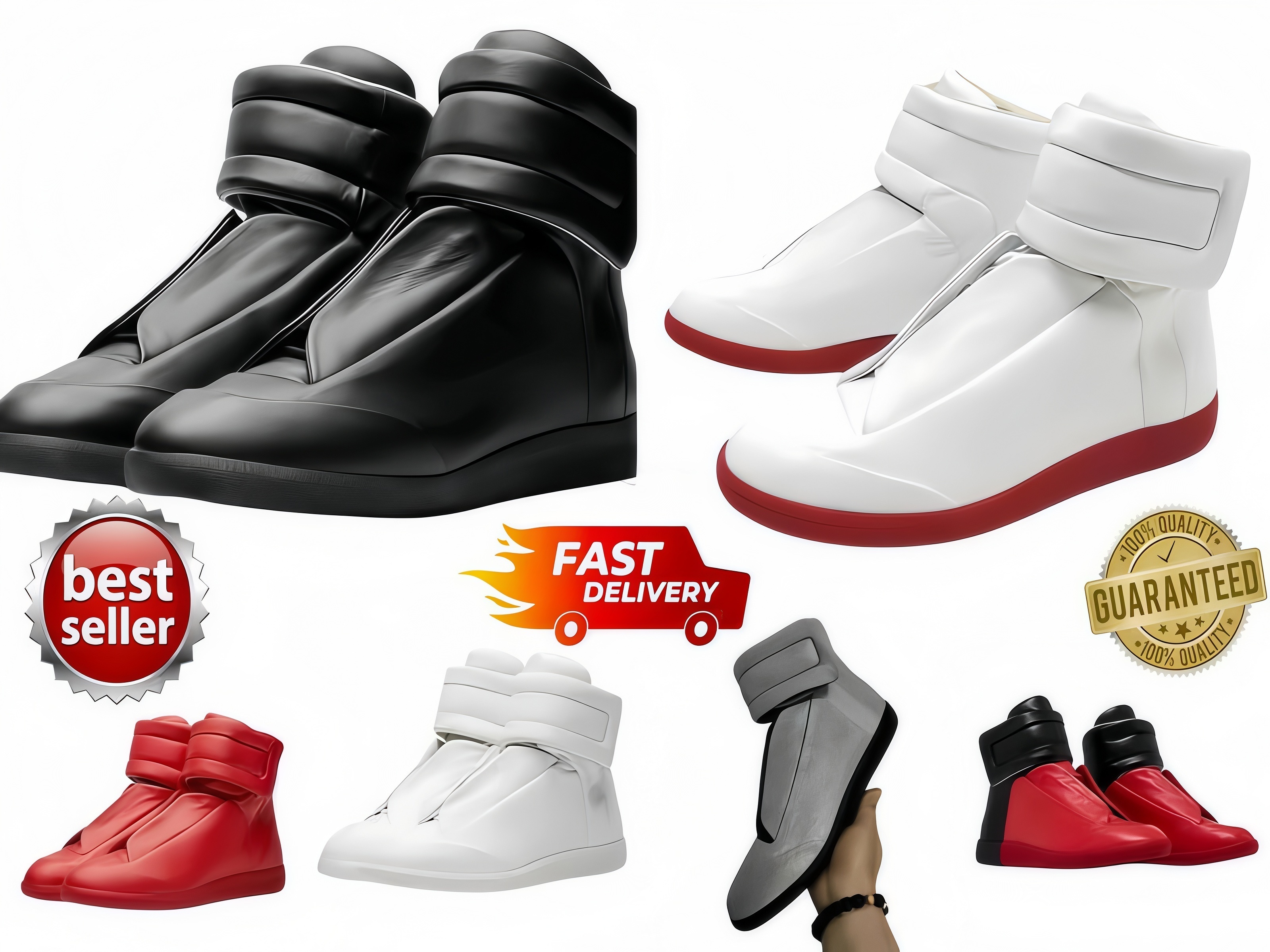 Designer Mens Shoes MM22 Maison Future High Top Sneakers Front Touch-strap Fastening Leather Round Toe Technical Party Dress Casual Walking-image-781154394