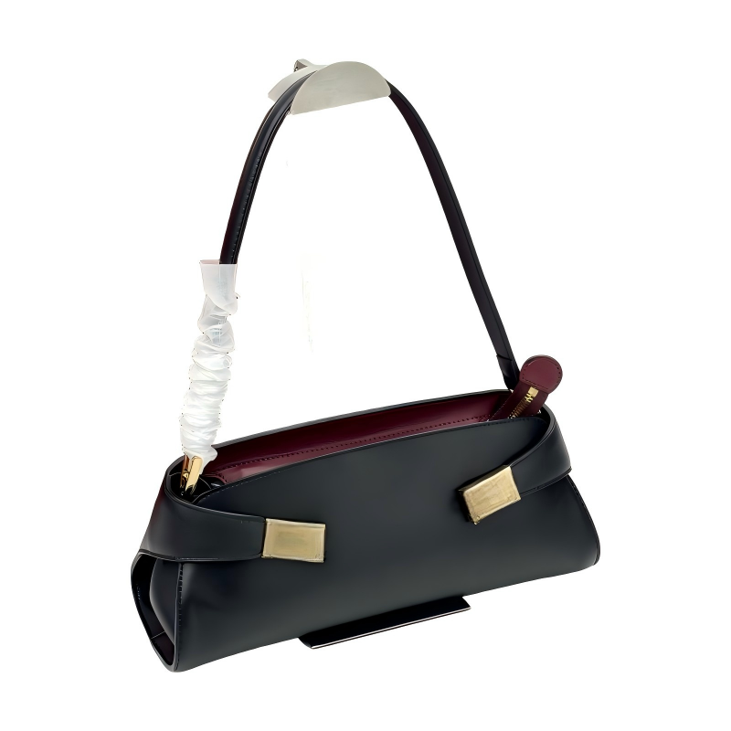 Designer Bag Underarm Shoulder Handbag Full Leather Top Handle Purse With Contrast Color Lining, Elegant & Modern Style For Daily Commute & Forma