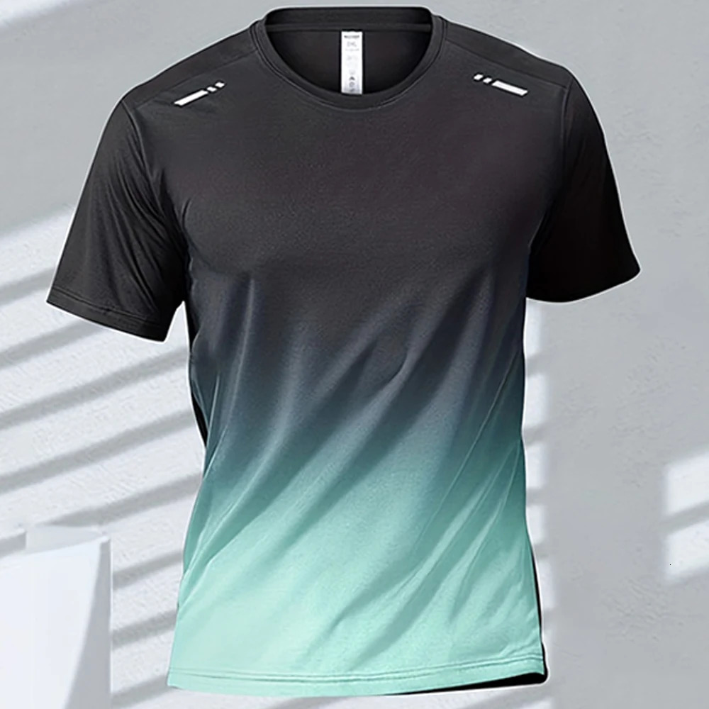 Mens T-shirts Sports T-shirt Quick-drying Gradient Short Sleeve Tees Outdoor Workout Training Running men clothes 260610