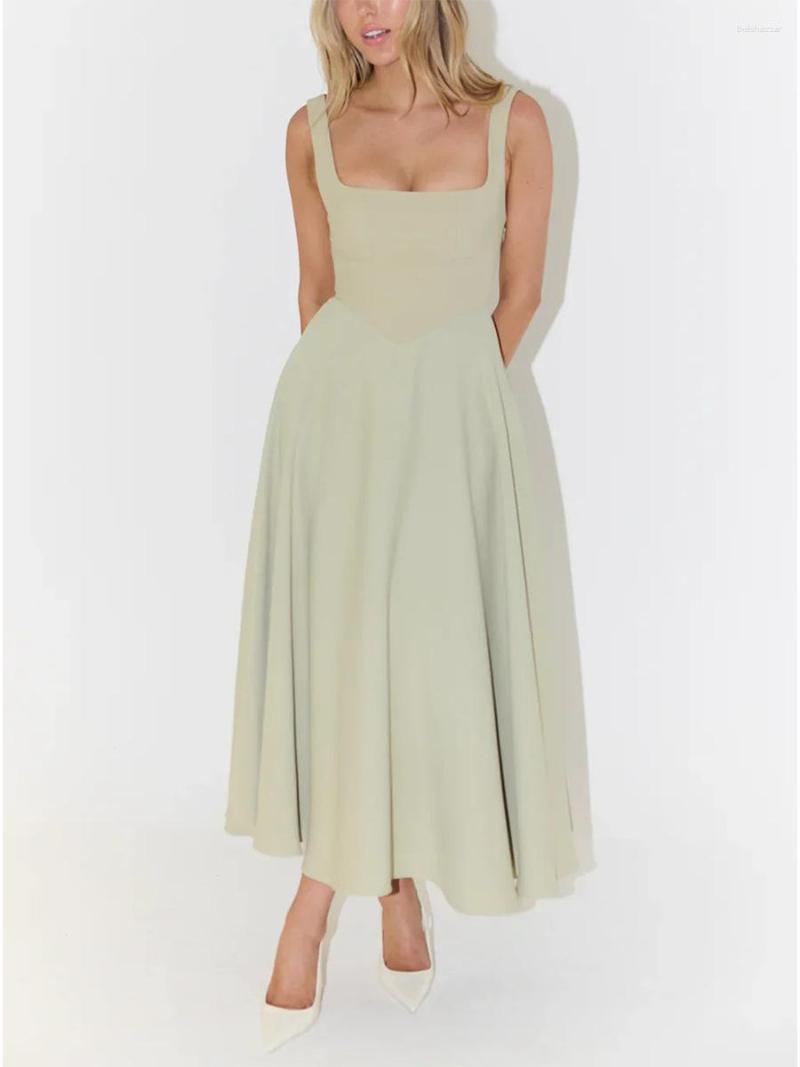 Casual Dresses 2026 Summer European And American Amazon Cross-Border Foreign Trade Style Simple Sexy Solid Color Shoulder Strap Slim Fit