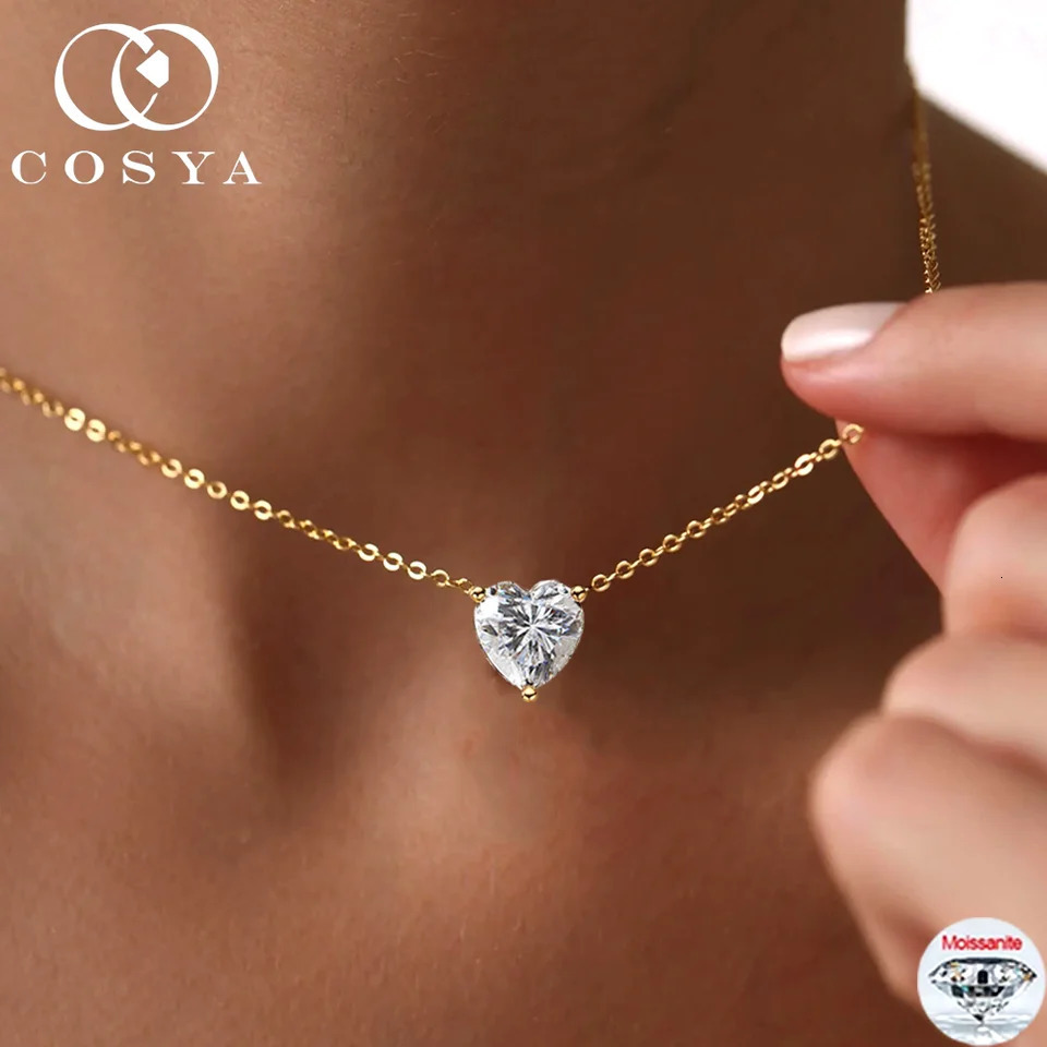 COSYA 123CT Heart Cut Pendant Necklace For Woman S925 Silver 18K Gold Lab Diamond Solitaire Neckchain Fine Jewelry 260610