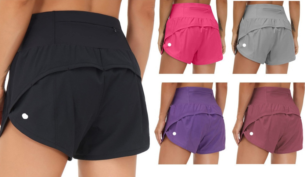 Womens Yoga Speed Up High-Rise Lined Short Waist Sports Shorts Set Quick Drying Loose Running Clothes Back Zipper Pocket Fitness short frjh
