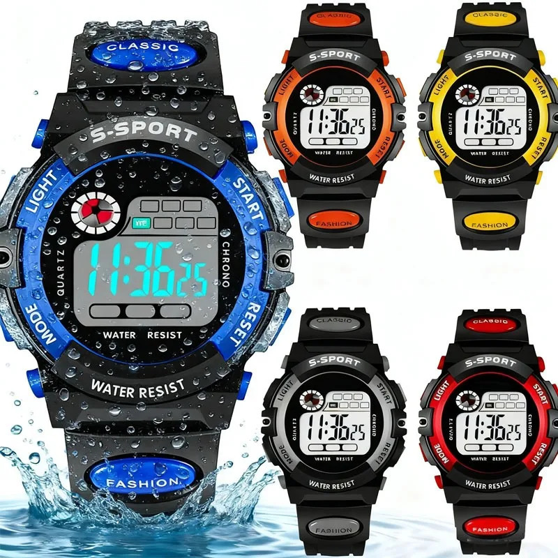 Colorful Light Kids Digital Watch Sport LED Display Luminous Waterproof Silicone Strap Alarm Calendar Stopwatch Student Daily 260611