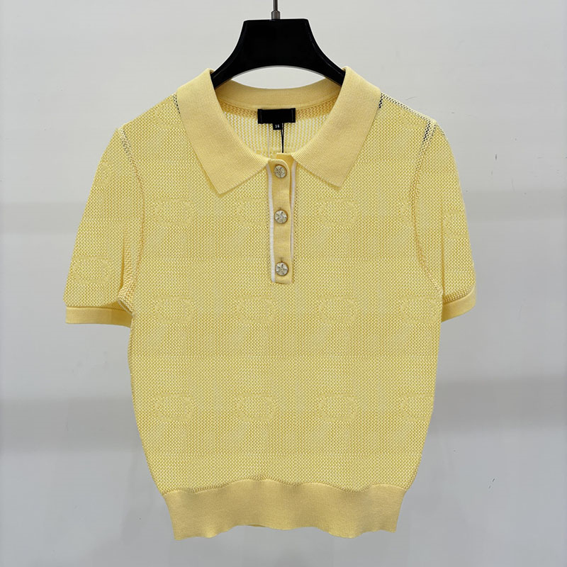 Pulls tricotés de styliste pour femmes, boutons jaunes, classiques, fins, Polo, polyvalents, tenues quotidiennes, tricots confortables