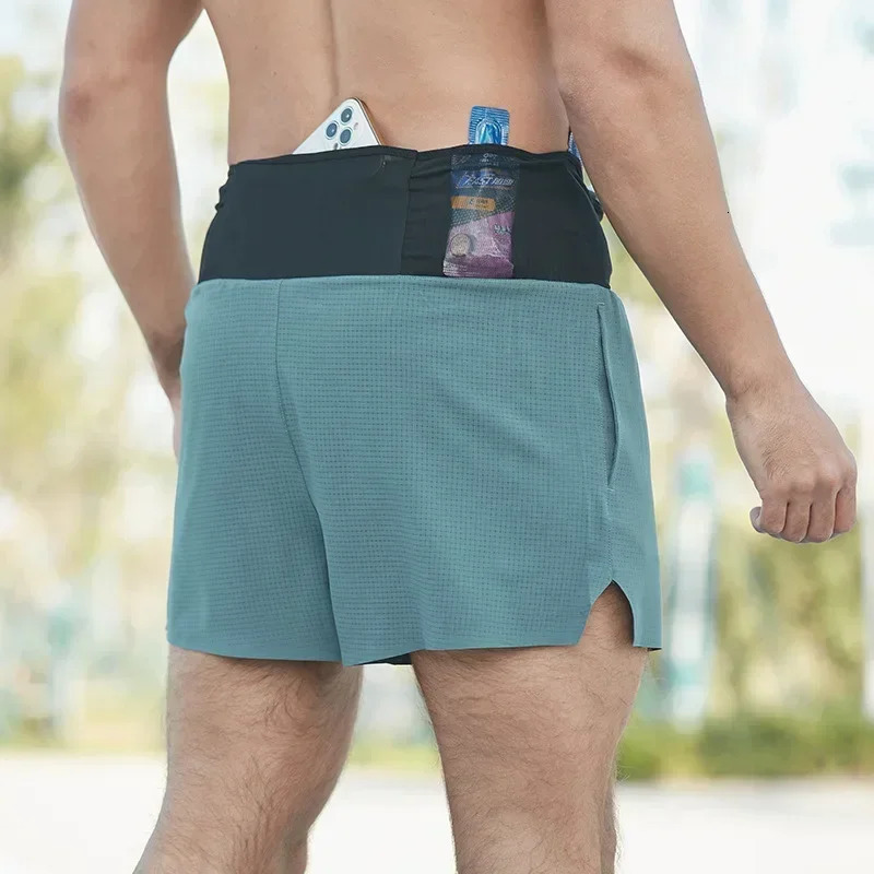 Mens 2-in-1 Triangular Lined Marathon Shorts Breathable and Quick Drying Fitness Training Mens Running Three Quarter Pants 260612