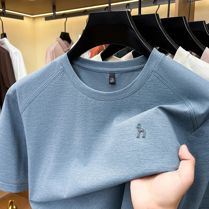 Mens Pure Cotton Short Sleeved T-shirt 2026 Summer Loose Oversized Base Shirt Thin High-end Top Outdoor Sports Quick Drying 260610