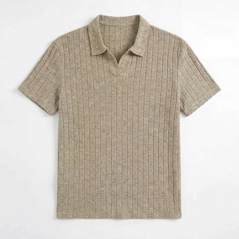 Summer Mens Casual Ribbed Shirt V Neck Knit Fabric Short Sleeve Comfortable And Stylish M260612