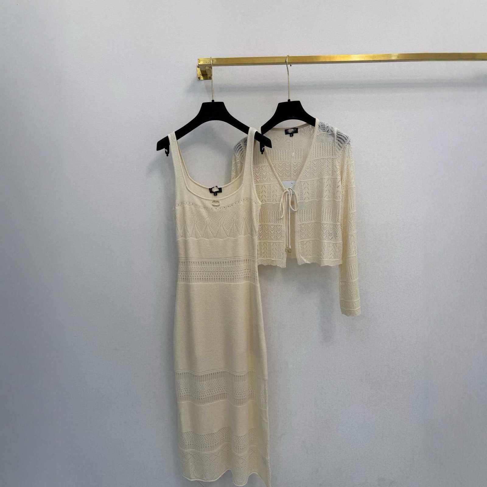 Designer Basic & Casual Dresses brand top 26 summer hollow-out knitted suspender dress two-piece set for cardigan and long skirt