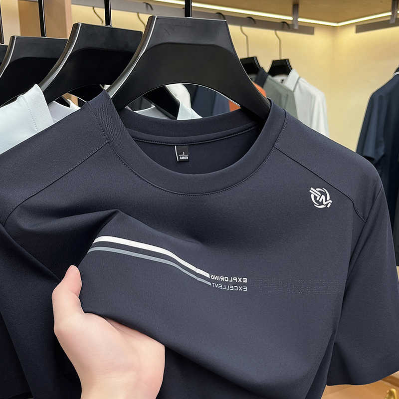 quality ice silk short High sleeve T-shirt mens new fashion brand letters embossing summer round neck breathable top M260612