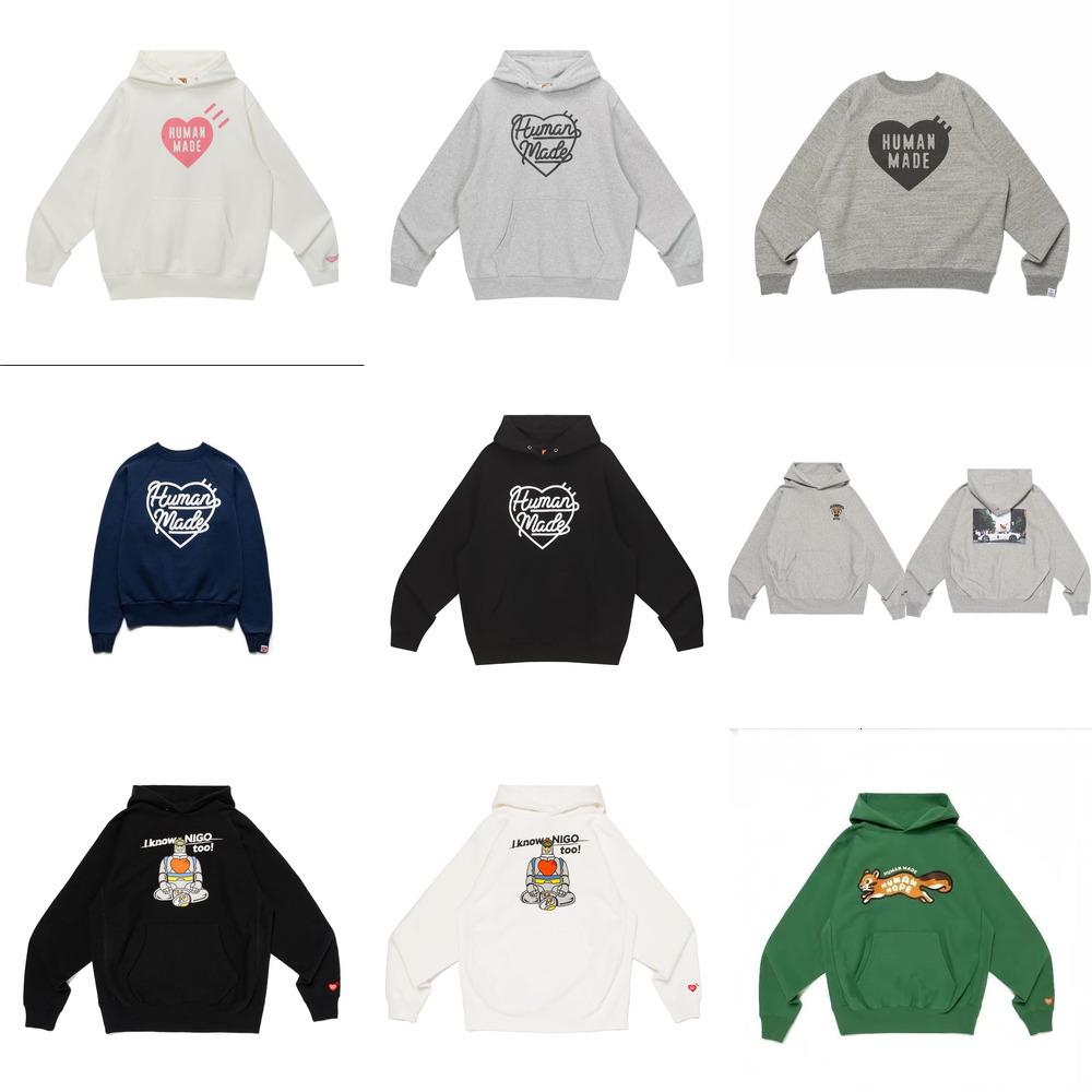 Designer Mens hoodies Classic Humanmades Heart Print Retro Hip Hop Pullover Casual Loose Fleece Hooded Sweatshirt Unisex Human Cotton long sleeve sw