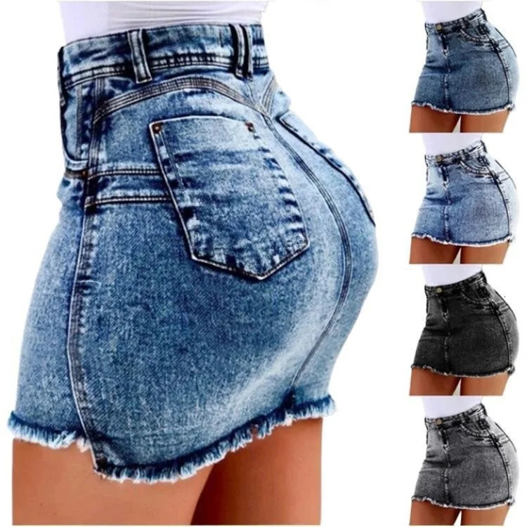Sexy Chic Denim Mini Skirt Butt Hugging Summer Arrival Short Length Washed Cotton Jeans Material Commute Style Street Style 260609