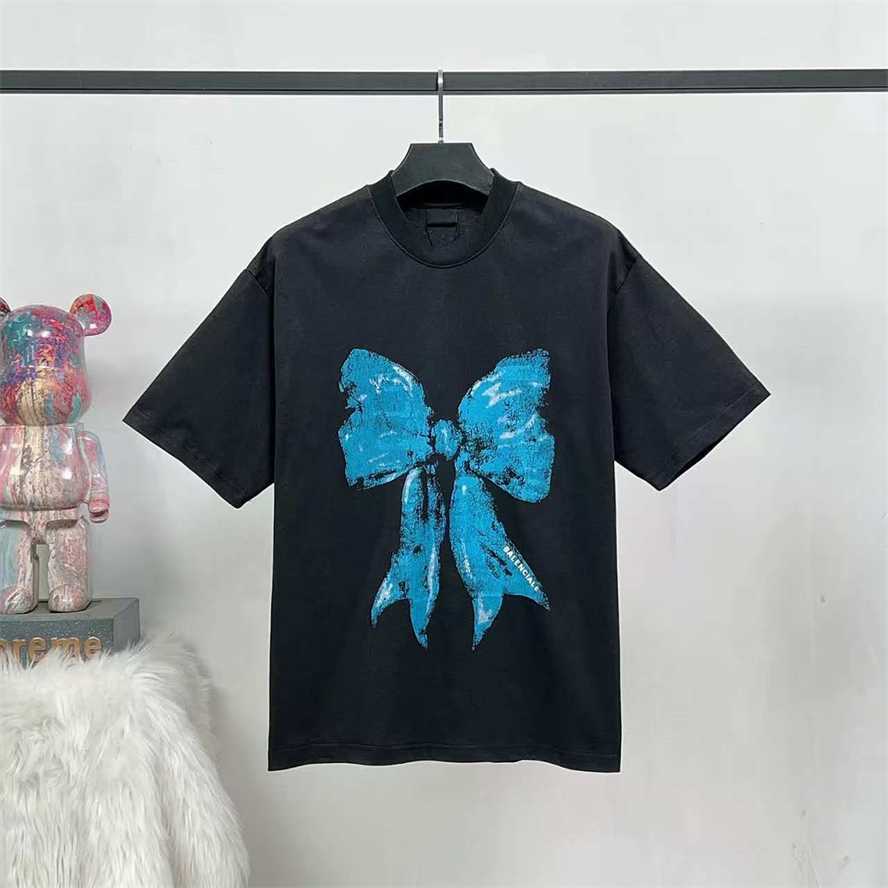 Correct high-quality version of B-brand blue bow direct-print short-sleeve top for men and women{category}{category}MG8Z