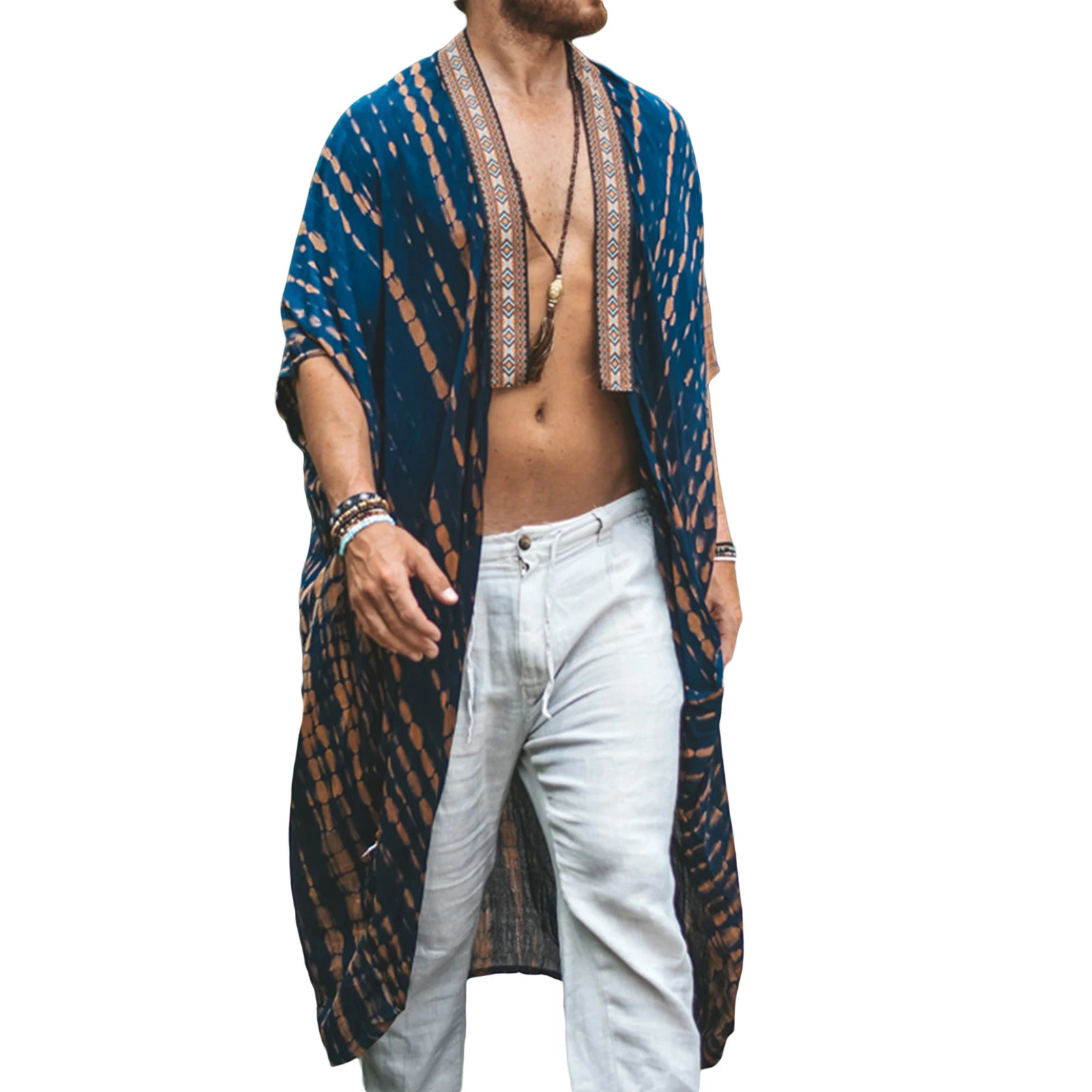 Mens Summer Beach Robe Jackets Lightweight Open Front Long Cardigan Cloaks Vacation Casual Outwears 260612