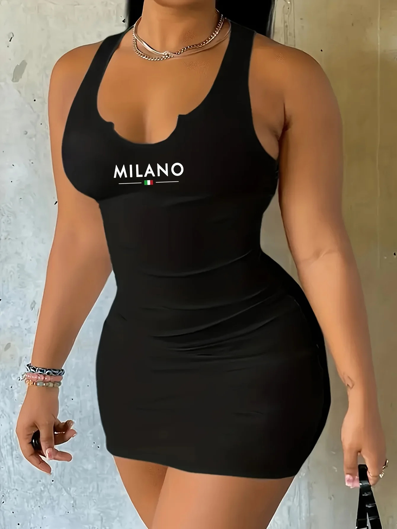 2026 casual sexy springsummer style MILANO printed round neck vest skirt sleeveless womens dress short 260612