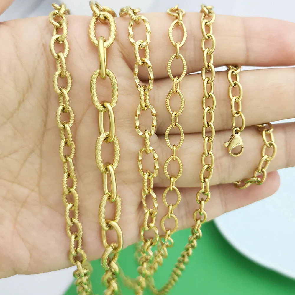 Stainless Steel Necklace Women Men Choker Geometric Link Twisted Chain Thick Rolo PVD Gold Color Silver Waterproof Wholesale 260608