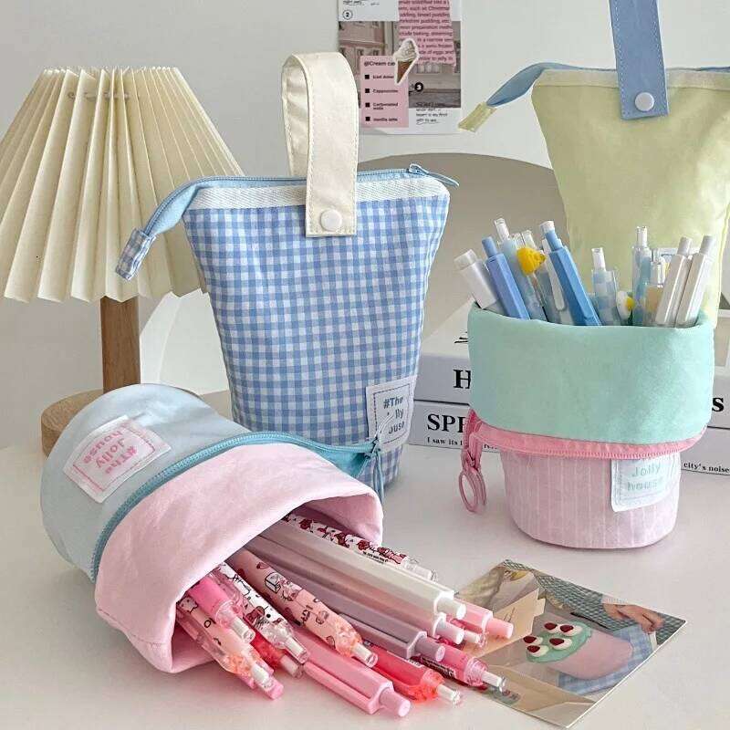 High Aesthetic Japanese Ins Case For Men Women Large Capacity Pencil Box Standing Stationery Bag