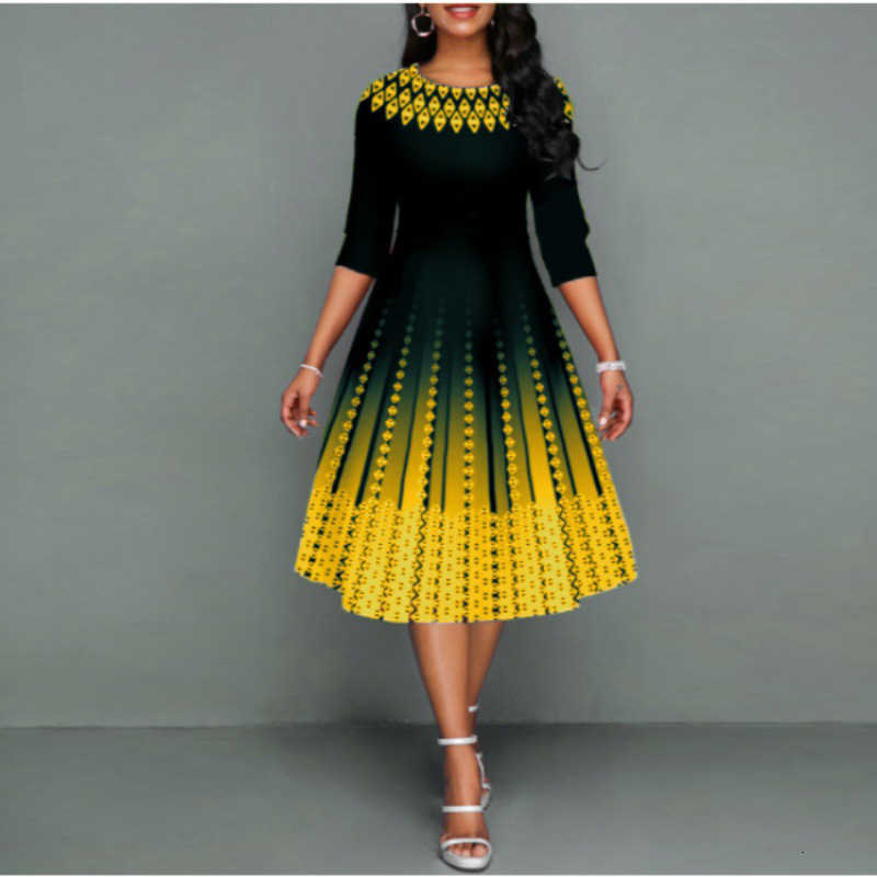 Dresses Casual Women Gradient Patchwork Party Dress Spring Summer O-neck Long Slve Waist Swing Midi Dresses Elegant Vestidos S260612