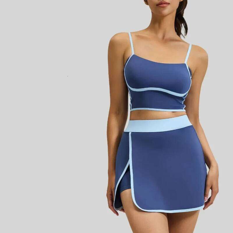 Set da yoga Colorblock da donna Quick Dry Sports Cami Top e pantaloncini gonna per costumi da bagno fitness da corsa 26L0612