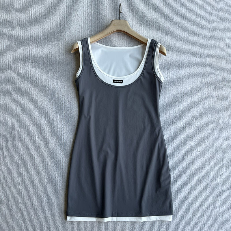 Fake 2 Piece Gray Dress Designer Casual Slim Fit Vest Dress Sporty Tennis Dress Women Summer Simple Letter Mini Dress