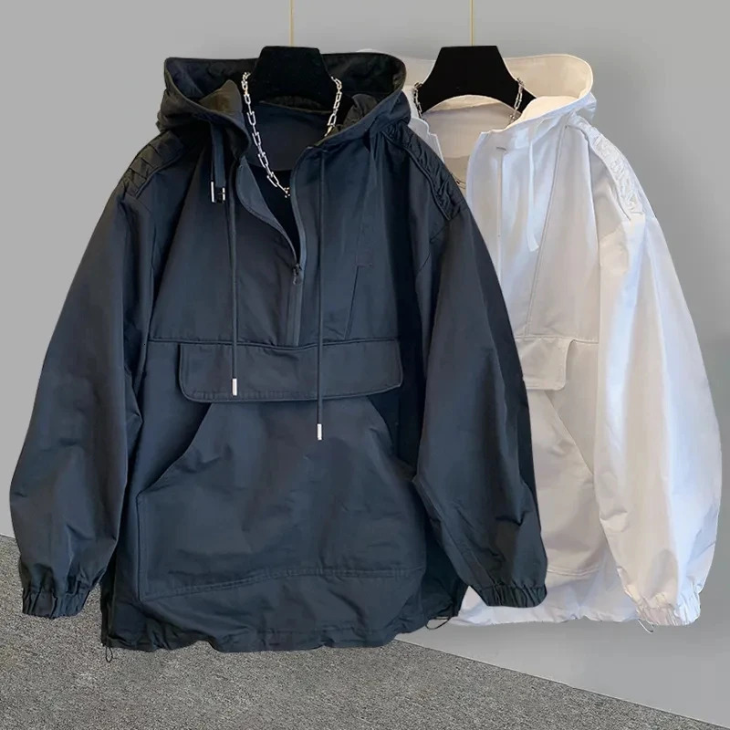 Hooded Sun Protection Jacket Men Loose Windbreaker Sunscreen Coat Spliced n Trench 260611
