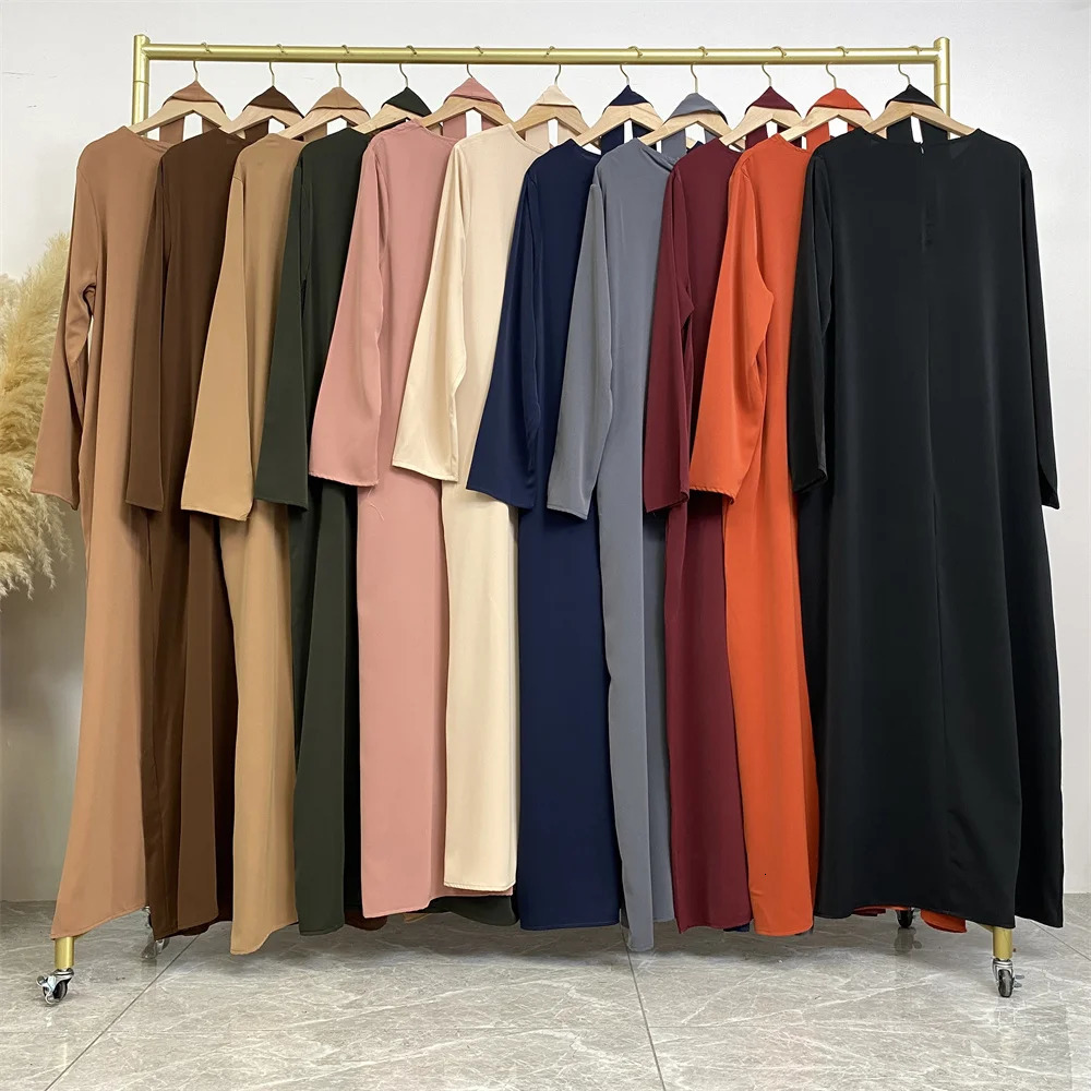 Muslim Abaya fashion dress Turkey ia Dubai solid color robe with pockets womens long dress 260610