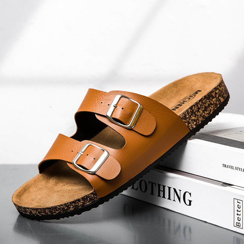 Summer Boken slippers with double buttons and exposed toes for couples, men's one-piece sandals, designer shoes