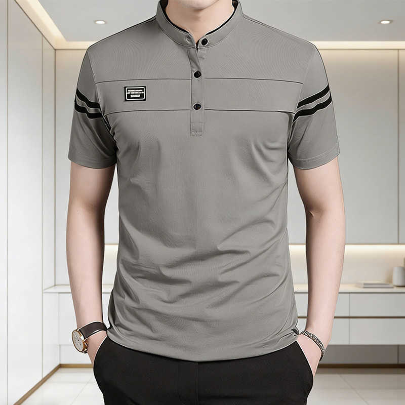 Fashion Summer T-shirt Mens Casual Cotton Breathable Top Stand Up Neck Short Sleeve Korean Comfortable T-shirt M260612