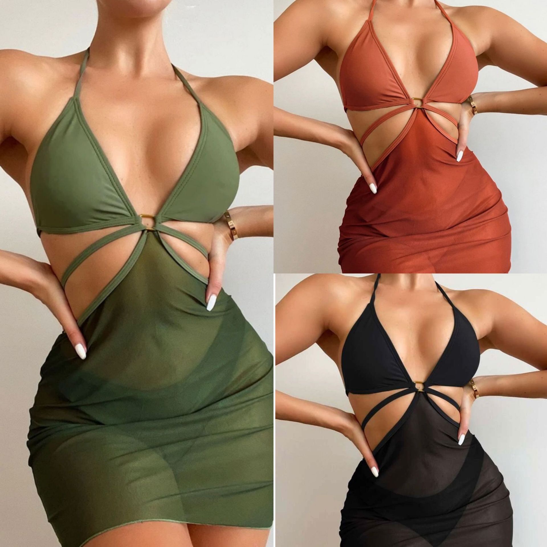 Free shipping 2026 New Style Sexy One-Piece Mesh Short Skirt Swimsuit Bikini for