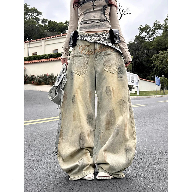 YIBASHU Summer Women Blue Gothic Y2k Jeans American Style Vintage Oversize Embroidery Jean Pants Harajuku Baggy Denim Trousers 260612