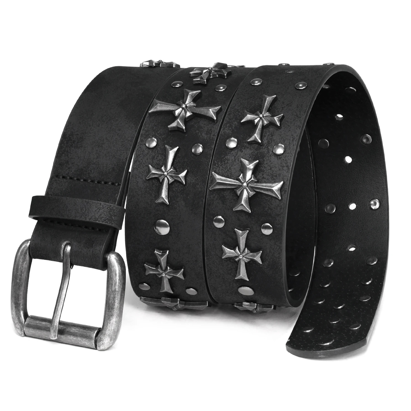Studded Belt Women Y2K Belt Metal Punk Rock Style Rivet Faux Leather Belts with Cross Rivet for Jeans Pants260605