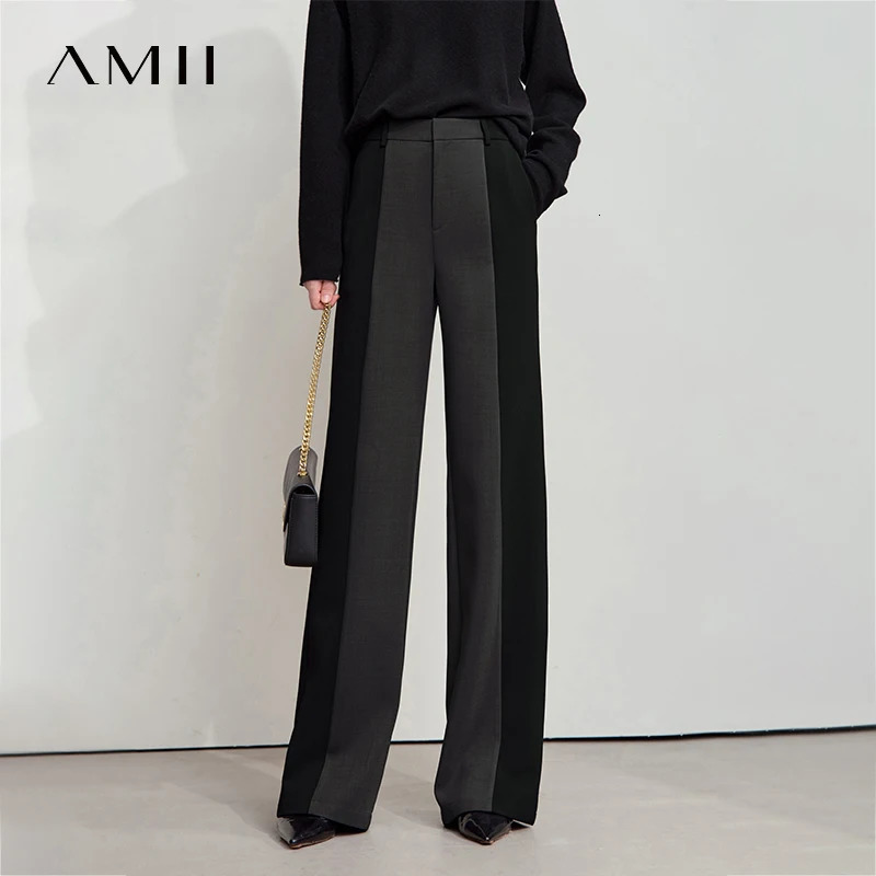 AMII Arrival Elegant Office Lady Pants Minimalist Easy-care Anti-wrinkle Casual Simple Color Blocking Trouser 12543101 260611