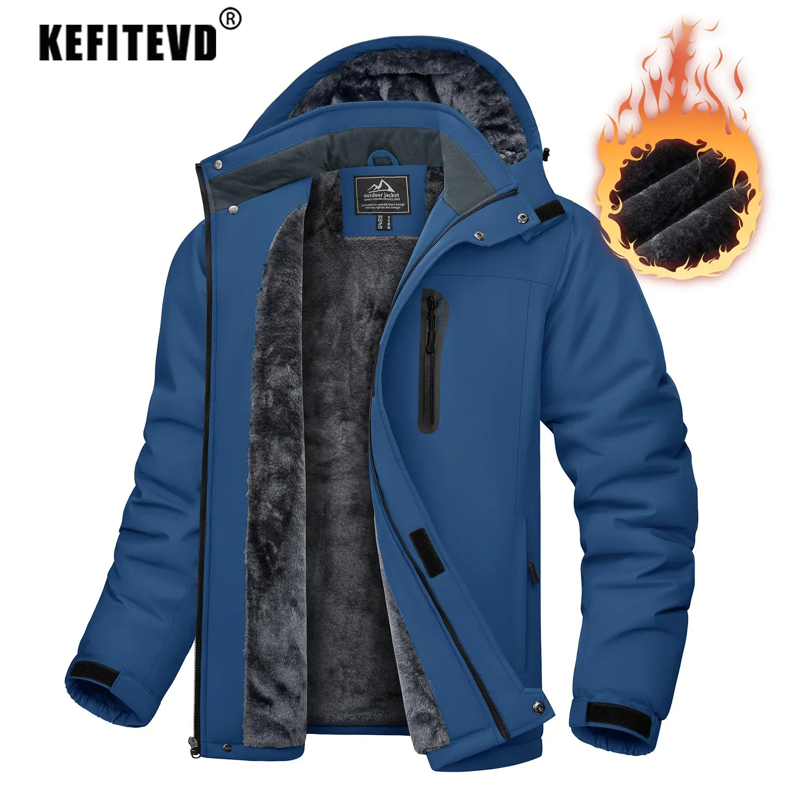KEFITEVD Mens Ski Jackets Waterproof Fleece Lined Coats Winter Warm Thermal With Hood Jacket Hiking Camping Fishing Windbreaker 260611