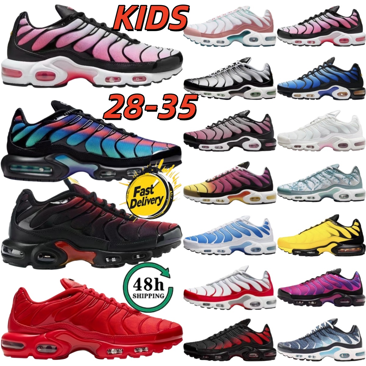 Designer kids maxs plus SE Darth Vail Running Shoes Casual shoes All Black All White Blue Red Tn Low Top Comfort KIDS 28-35 free shipping