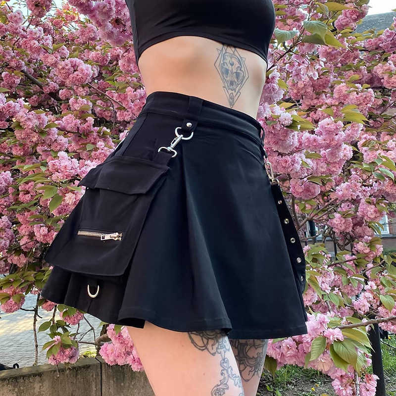 Gothic Black Skirt Harajuku Punk Black High Waist Black Women Sexy Patchwork Bandage Mini Skirt Female Streetwear M260612