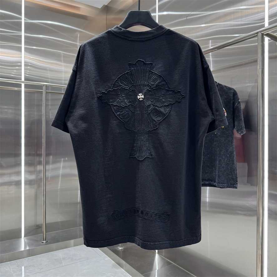 Correct version of CH Chrome Summer Cross Metal Appliqu Embroidery Short Sleeve T-shirt for couples{category}{category}F4L9