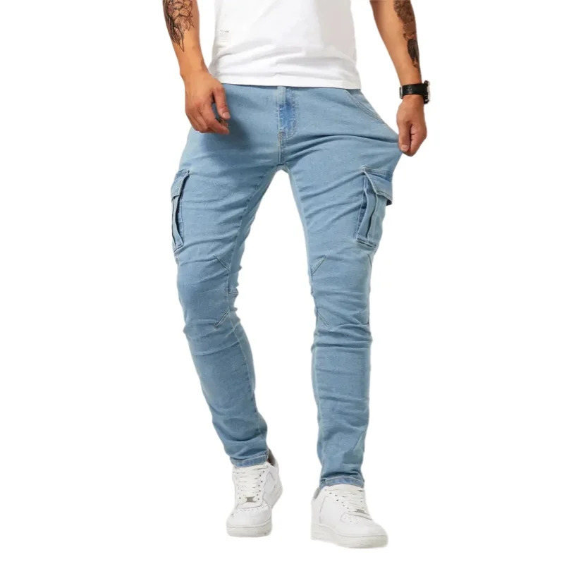 Stretch Jeans Business Casual Mens Cargo pants Thin Denim Jeans Grey Spring Summer Fit Straight Lightweight 260611