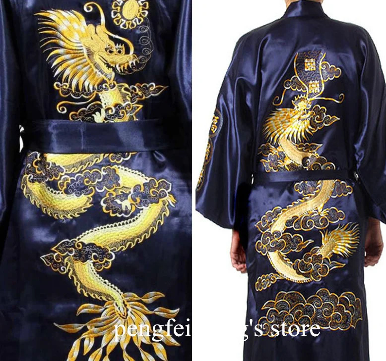 Embroider Dragon Kimono Bathrobe Gown Men Satin Homewear Plus Size 3Xl Nightwear Male Summer Spring Wedding Robe Loose Sleepwear 260611