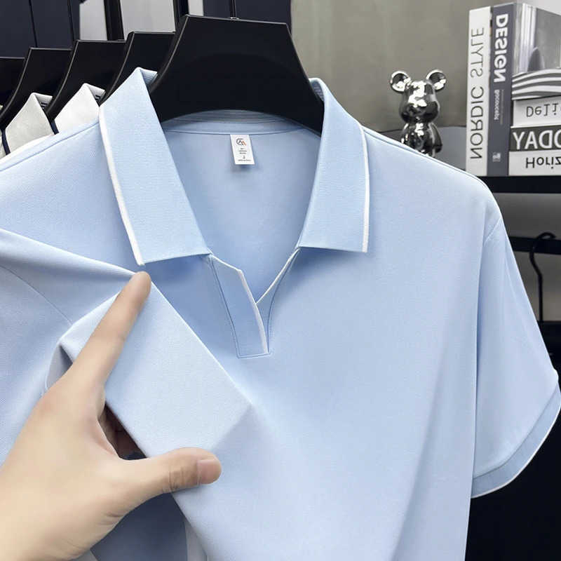 Mens Trim Casual Contrast Shirt Short Sleeve Ice Silk Breathable Lightweight Summer Top M260612