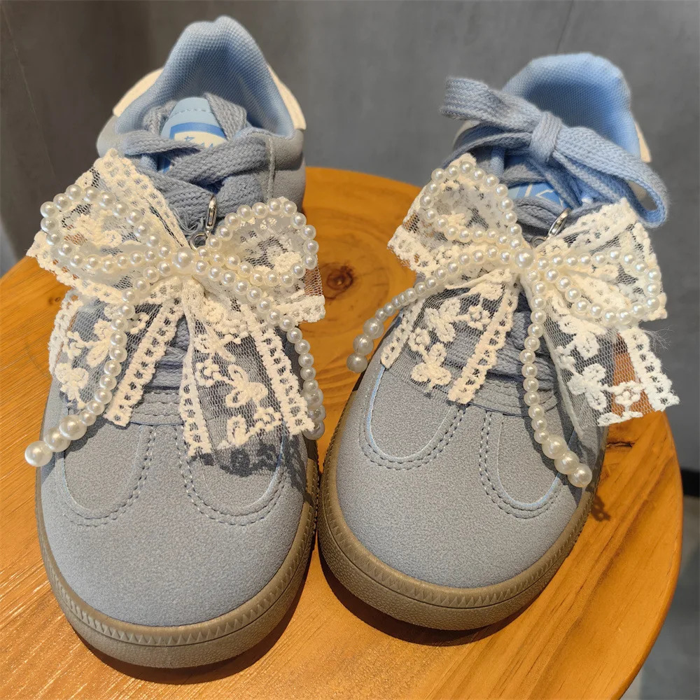 Fashion lace pearl bow shoelace buckle Sneakers decorative charm shoe flower buckle Mens and Womens Shoe Charm Accessories 260610