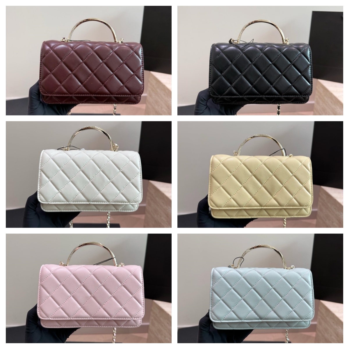Women Top Handle Quilted Flap Crossbody Bag Rectangular Chain Shoulder Purse Elegant Evening Wedding Party Mini Handbag Multi Pastel Colors Daily Da