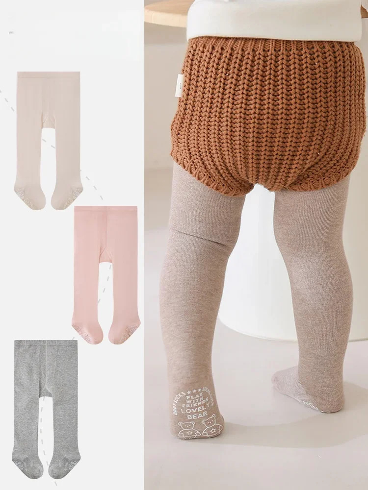 Spring Autumn 0 6Y Baby Girls Tights Wide Crotch Seamless Leggings Solid Color Anti Slip Sock Bottom 260612