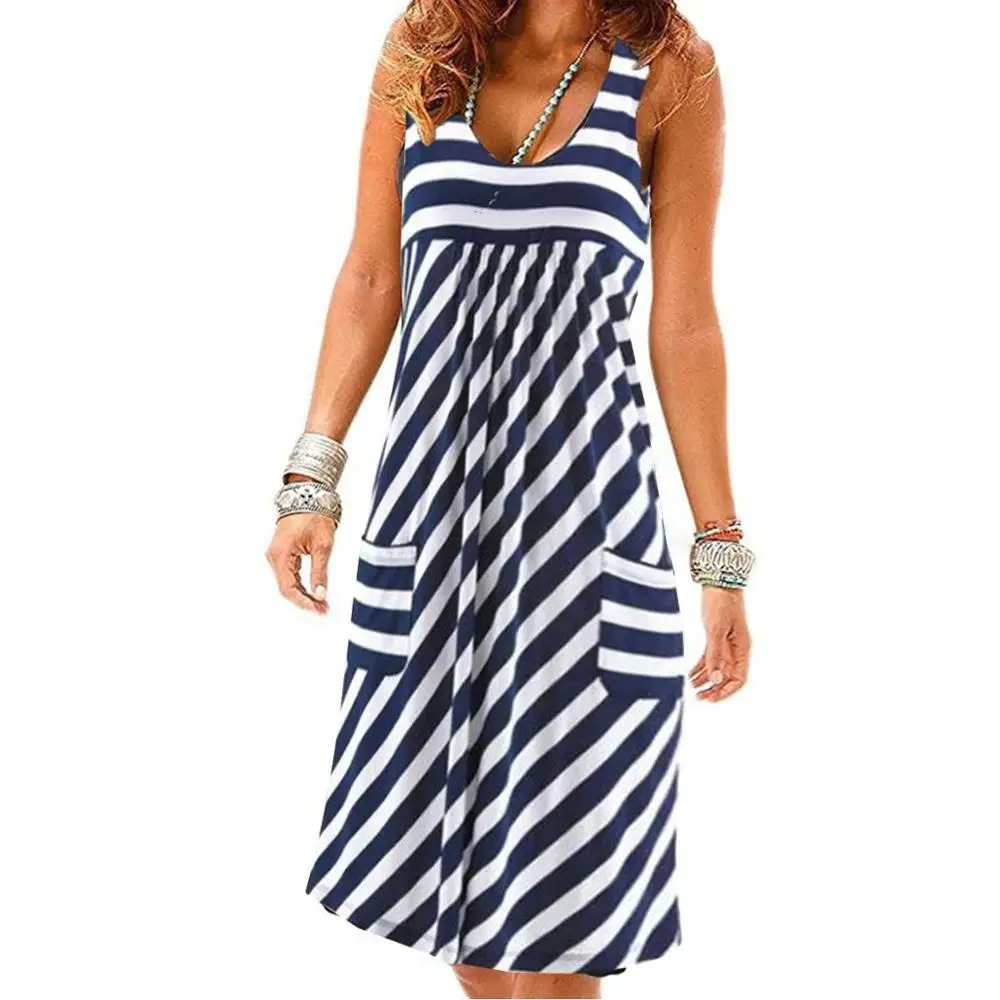 Fashion striped dress summer dress loose simple sleeveless dress womens clothing 260610
