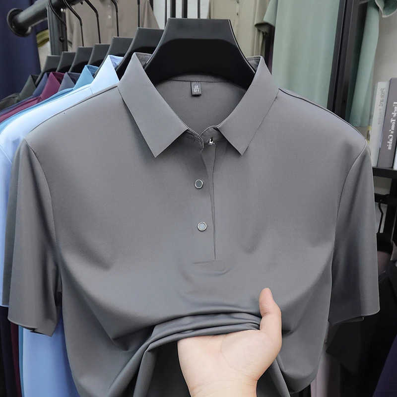 Solid Color Ice Silk Mens Shirt Smooth Breathable Fabric Short Sleeve Lapel Top For Business And Daily Wear M260612