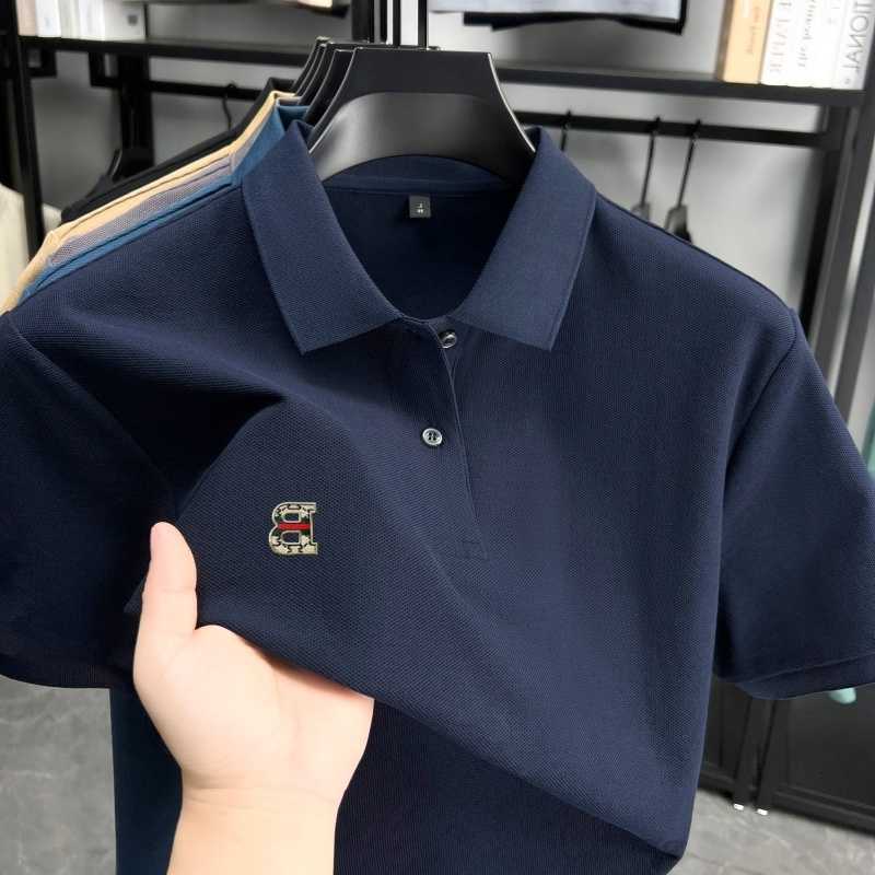 100 brand High cotton end short sleeve shirt mens summer new soft breathable lapel T-shirt fashion letter embossed top M260612